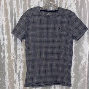Hollister Men's Blue and Gray Plaid Short Sleeve Tee Size XS 🔥 YB8